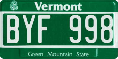 VT license plate BYF998