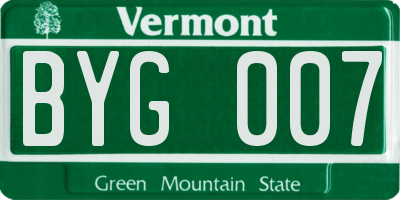VT license plate BYG007