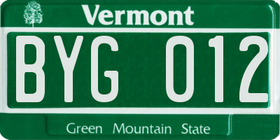VT license plate BYG012