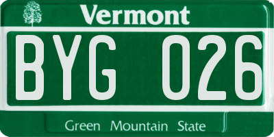 VT license plate BYG026