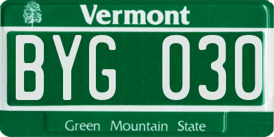VT license plate BYG030