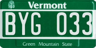 VT license plate BYG033