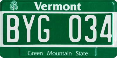 VT license plate BYG034