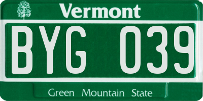 VT license plate BYG039