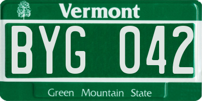 VT license plate BYG042