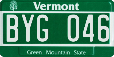 VT license plate BYG046