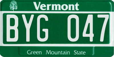 VT license plate BYG047