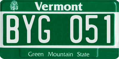 VT license plate BYG051