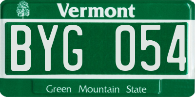 VT license plate BYG054