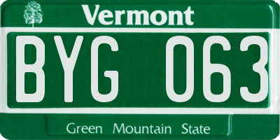 VT license plate BYG063