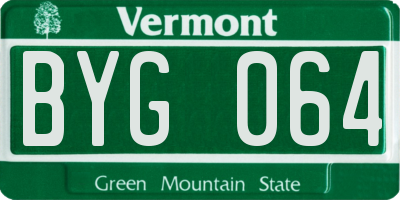VT license plate BYG064