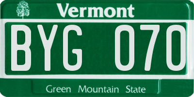 VT license plate BYG070