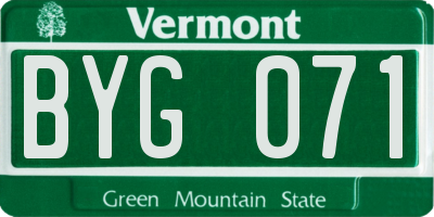 VT license plate BYG071