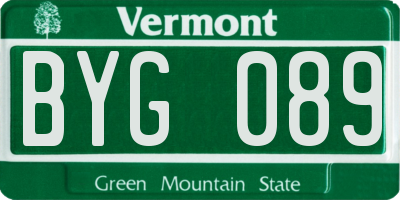 VT license plate BYG089