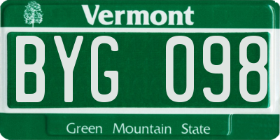 VT license plate BYG098