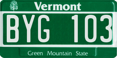 VT license plate BYG103