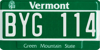 VT license plate BYG114