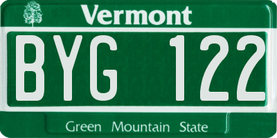VT license plate BYG122