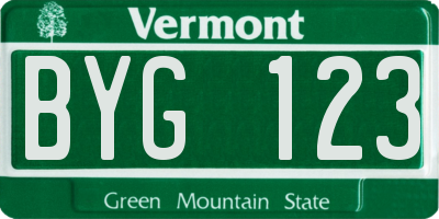 VT license plate BYG123