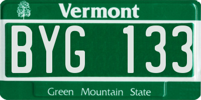 VT license plate BYG133