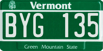 VT license plate BYG135