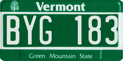 VT license plate BYG183