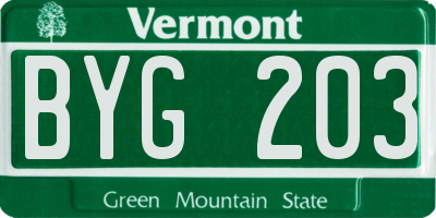 VT license plate BYG203
