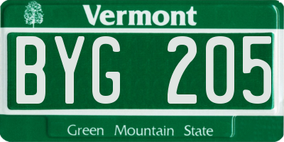 VT license plate BYG205
