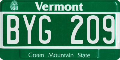 VT license plate BYG209