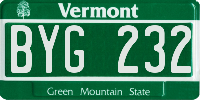 VT license plate BYG232