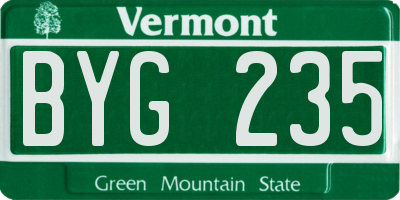 VT license plate BYG235