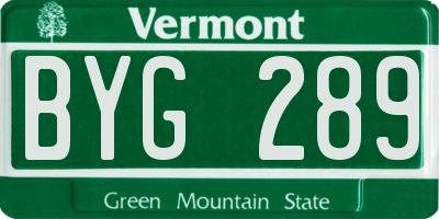 VT license plate BYG289