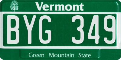 VT license plate BYG349