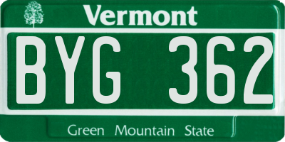 VT license plate BYG362