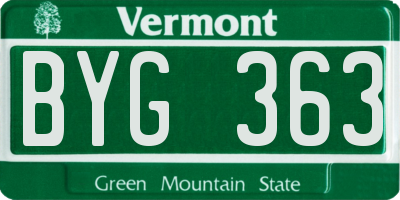 VT license plate BYG363