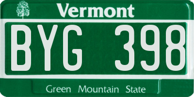 VT license plate BYG398