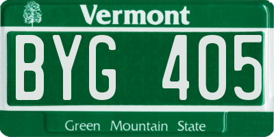 VT license plate BYG405