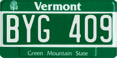 VT license plate BYG409