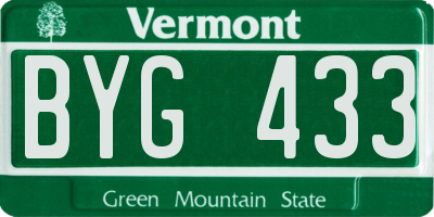 VT license plate BYG433