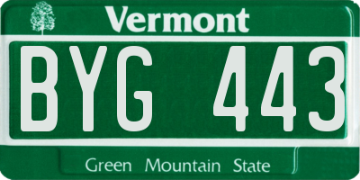 VT license plate BYG443