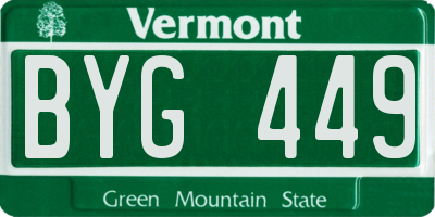 VT license plate BYG449