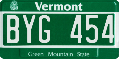 VT license plate BYG454