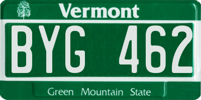VT license plate BYG462
