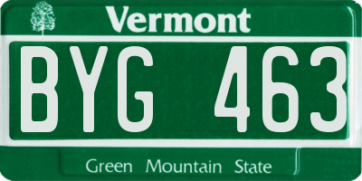 VT license plate BYG463