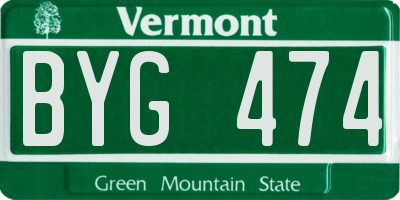 VT license plate BYG474