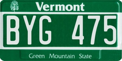 VT license plate BYG475