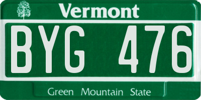 VT license plate BYG476