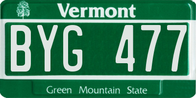 VT license plate BYG477