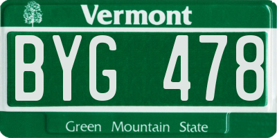 VT license plate BYG478
