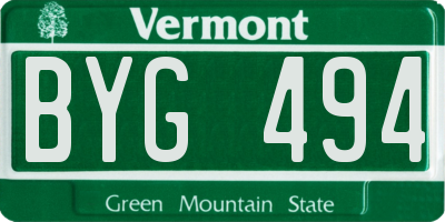 VT license plate BYG494